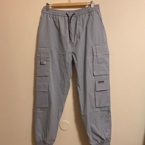 light blue cargo drawstring pants